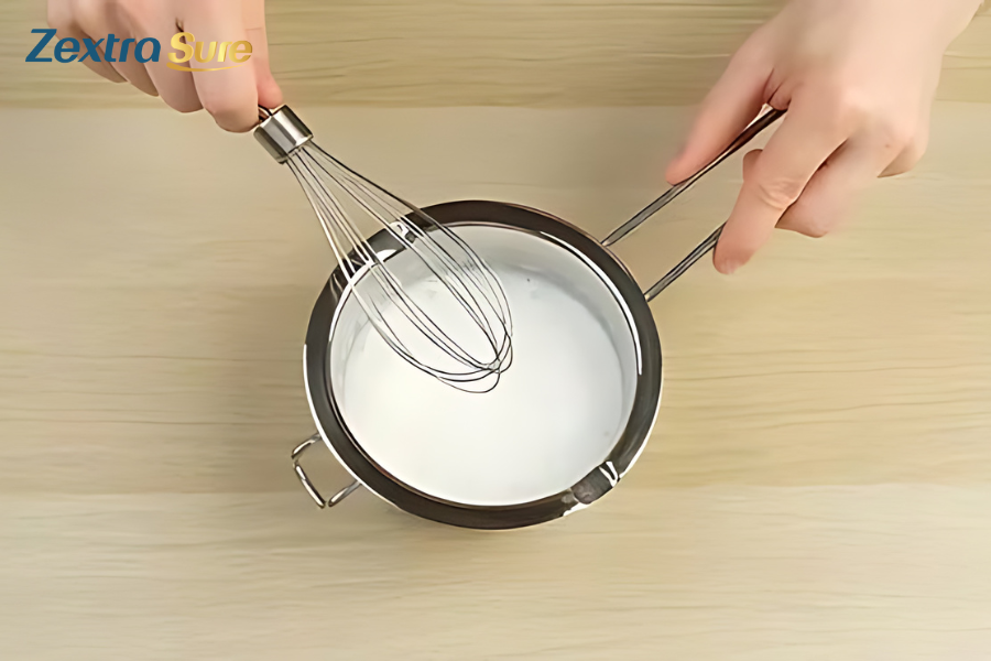 Using a whisk to steam milk at home without a steamer
